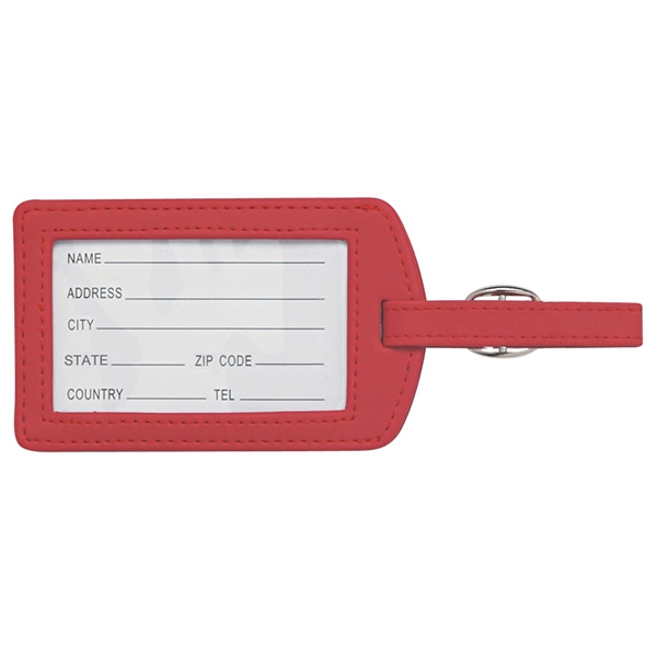 aerial view a red toscano soft touch pleather luggage tag, image 3 of 3