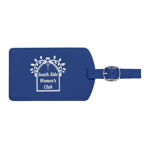 aerial view a royal blue toscano soft touch pleather luggage tag, image 2 of 3
