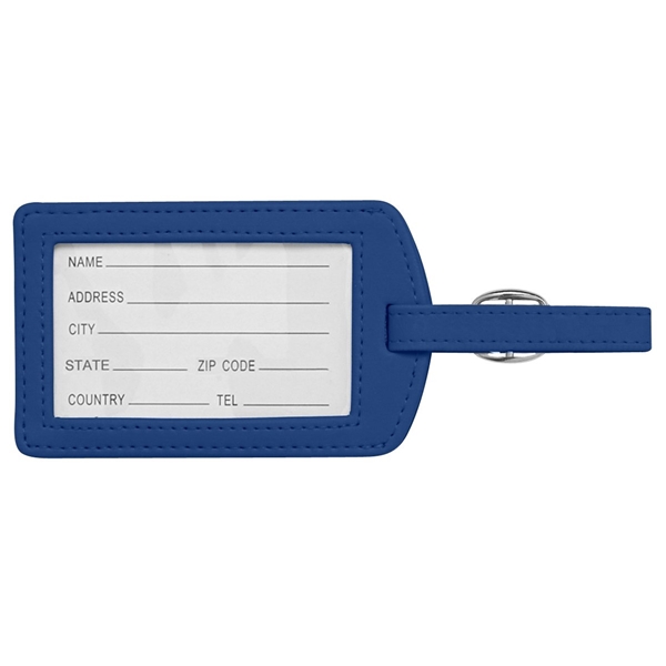 aerial view a royal blue toscano soft touch pleather luggage tag, image 3 of 3