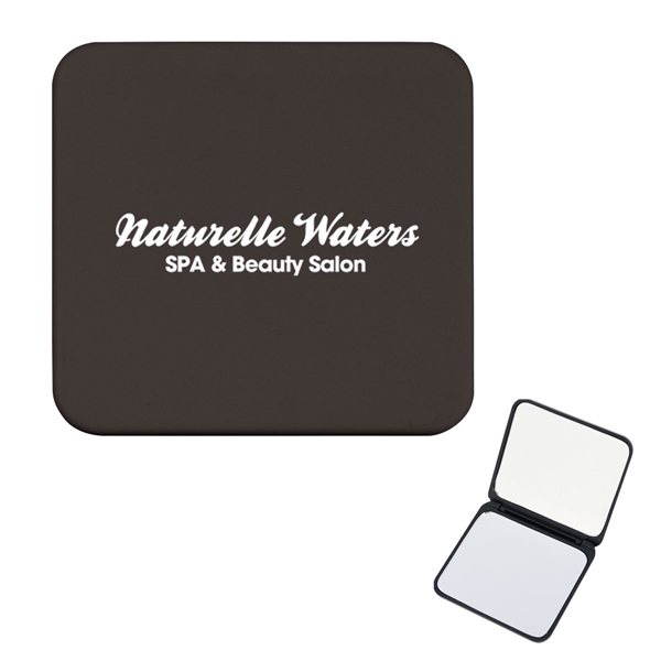 aerial view a solid black compact mirror with dual magnification, image 2 of 4