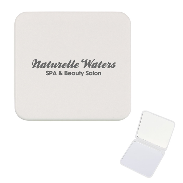 aerial view a solid white compact mirror with dual magnification, image 2 of 4