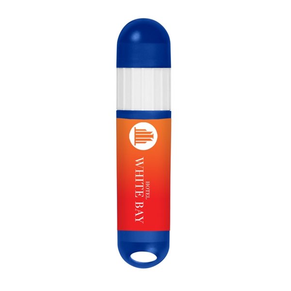 aerial view a translucent blue with white trim lip balm and sunstick, image 2 of 3