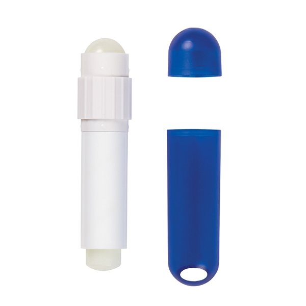 aerial view a translucent blue with white trim lip balm and sunstick, image 3 of 3