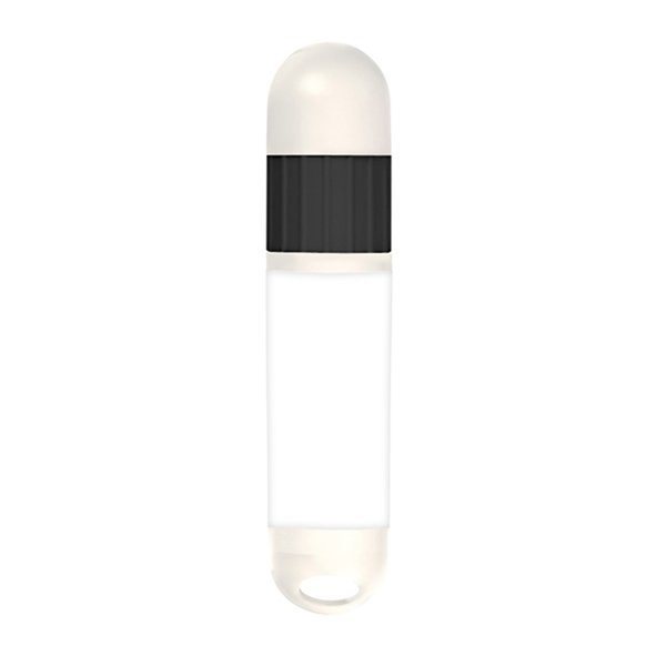 aerial view a white barrel with black trim lip balm and sunstick, image 2 of 3