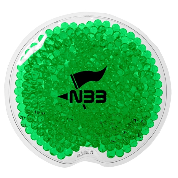 aerial view a green reusable small round gel beads hot / cold pack, image 2 of 2