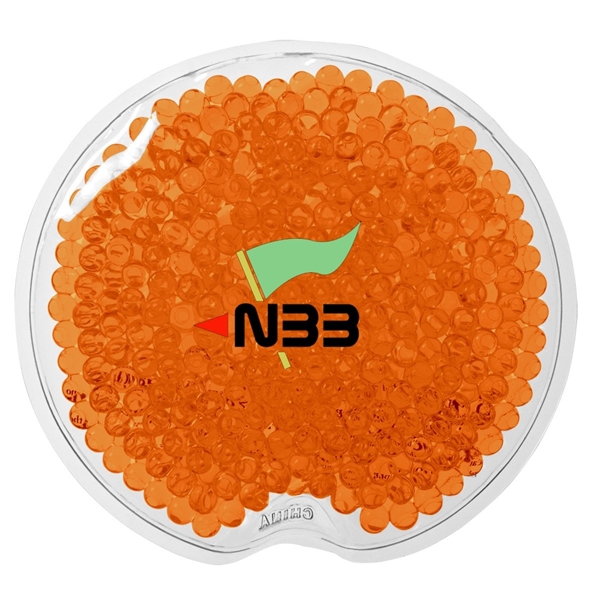 aerial view a orange reusable small round gel beads hot / cold pack, image 3 of 4