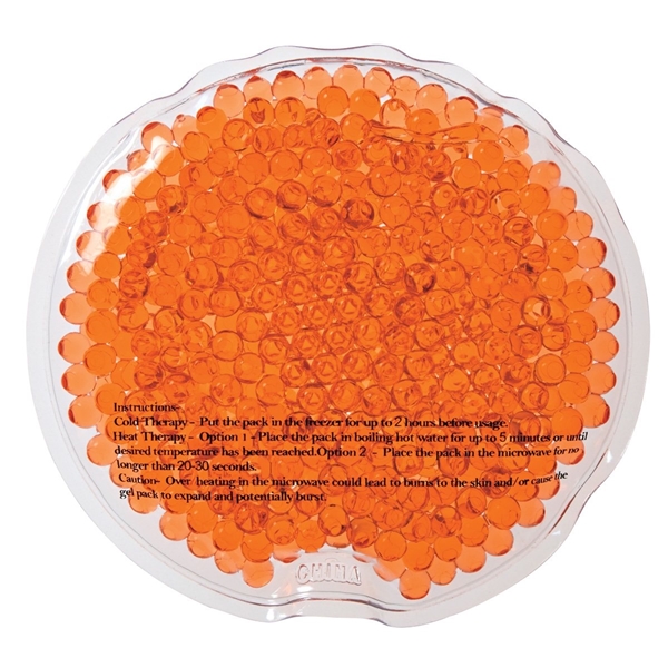 aerial view a orange reusable small round gel beads hot / cold pack, image 4 of 4