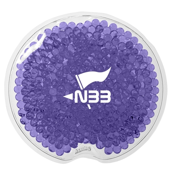 aerial view a purple reusable small round gel beads hot / cold pack, image 2 of 2