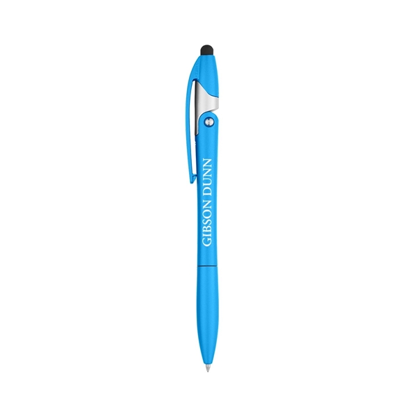 aerial view a metallic teal yoga stylus pen and phone stand, image 2 of 3