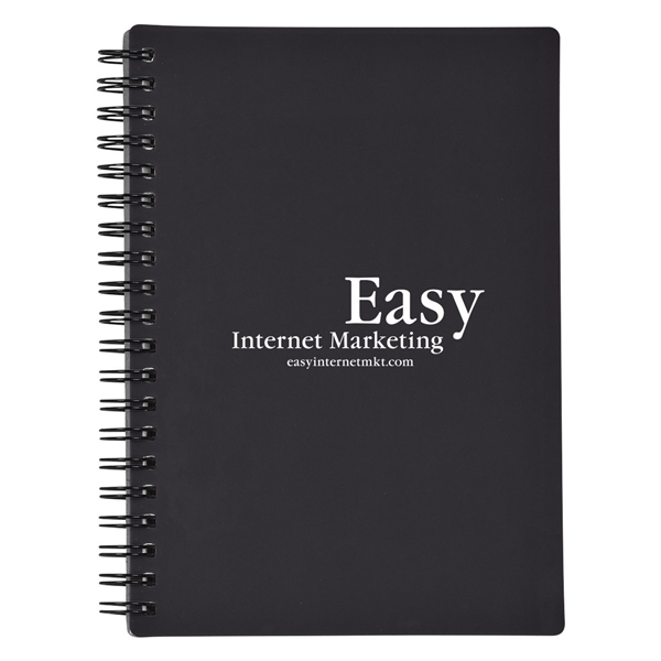aerial view a black rubbery spiral memo notebook, image 2 of 3