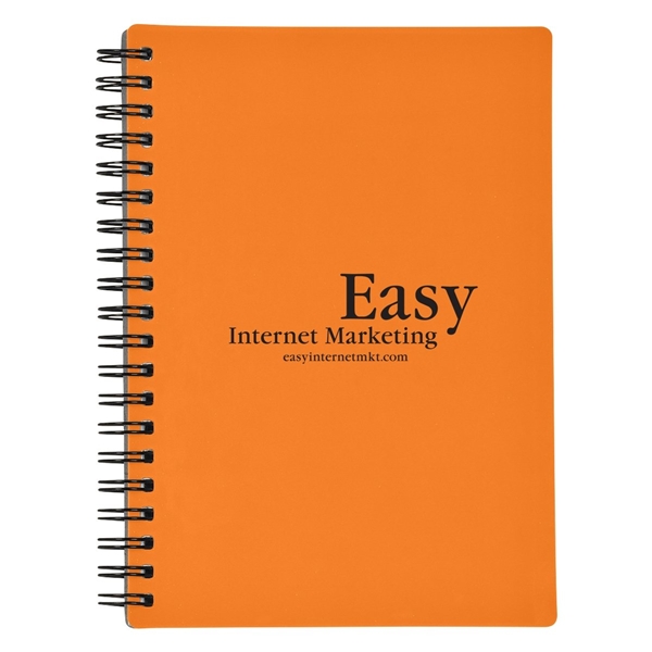 aerial view a orange rubbery spiral memo notebook, image 2 of 2