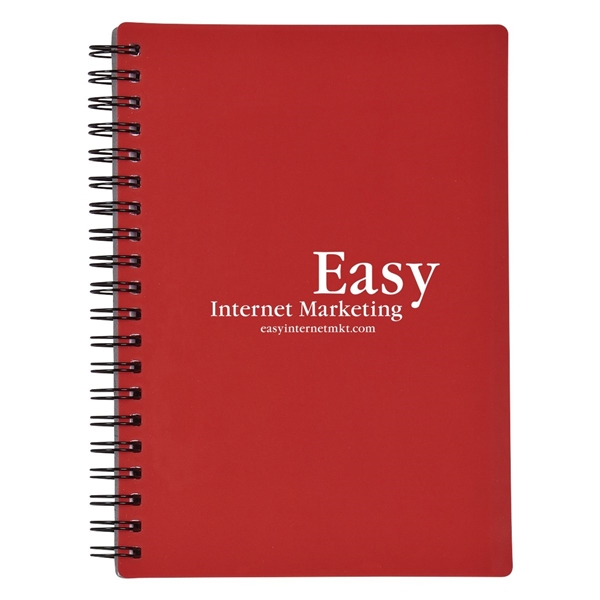 aerial view a red rubbery spiral memo notebook, image 2 of 2