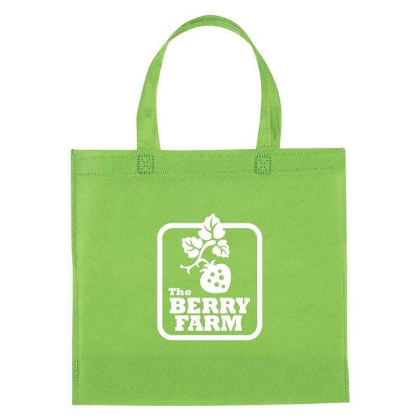 aerial view a lime green non - woven mini brochure tote bag, image 2 of 2