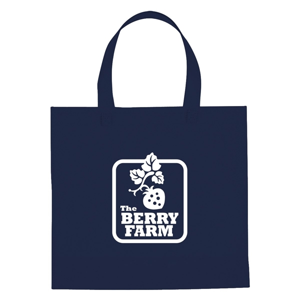 aerial view a navy blue non - woven mini brochure tote bag, image 2 of 2