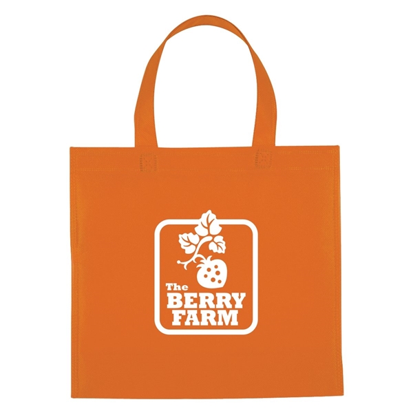 aerial view a orange non - woven mini brochure tote bag, image 2 of 2