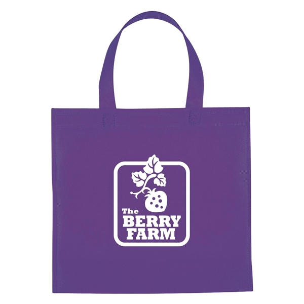aerial view a purple non - woven mini brochure tote bag, image 2 of 2