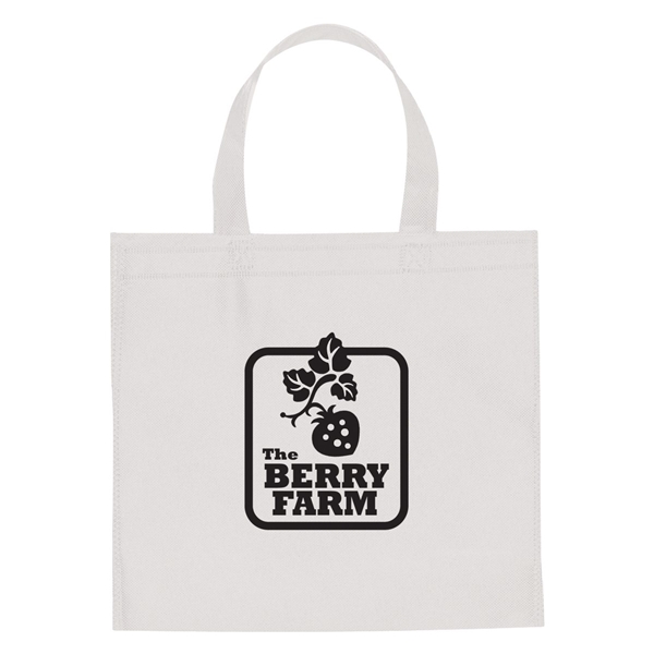 aerial view a white non - woven mini brochure tote bag, image 2 of 2