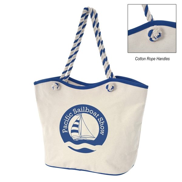 aerial view a natural with blue maui 8 oz laminated cotton tote bag, image 2 of 2