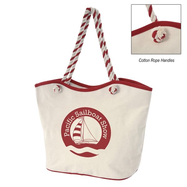 aerial view a natural with red maui 8 oz laminated cotton tote bag, image 2 of 4