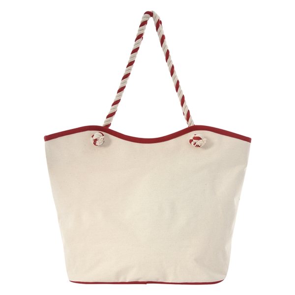 aerial view a natural with red maui 8 oz laminated cotton tote bag, image 3 of 4