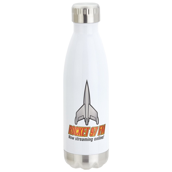 aerial view a white with silver cap and base keep 17 oz vacuum insulated stainless steel bottle, image 2 of 2