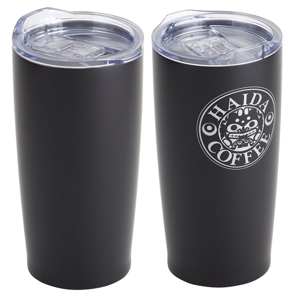 aerial view a black glendale 20 oz vacuum insulated stainless steel tumbler, image 2 of 2
