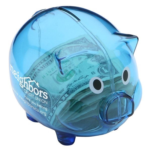 aerial view a blue piggy coin bank, image 2 of 2