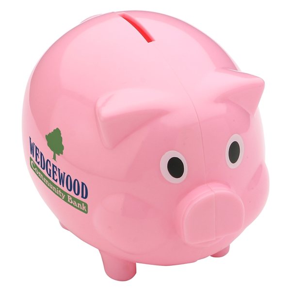 aerial view a pink piggy coin bank, image 2 of 2