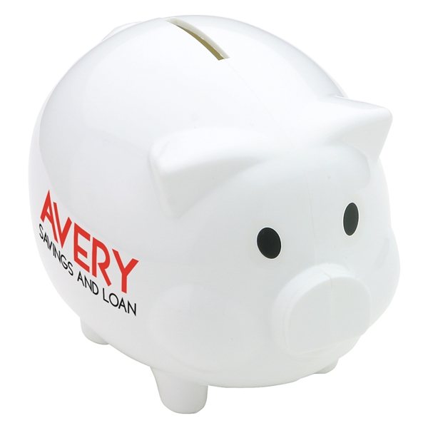 aerial view a white piggy coin bank, image 2 of 2