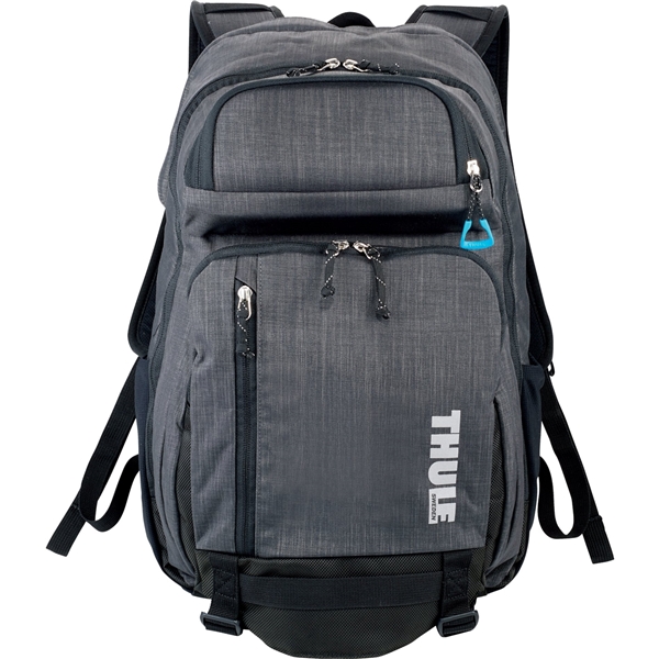 aerial view a gray thule stravan 16 laptop backpack, image 2 of 9