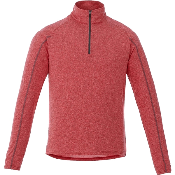 aerial view a team red heather (358) mens taza performance knit quarter zip with thumb holes, image 2 of 10