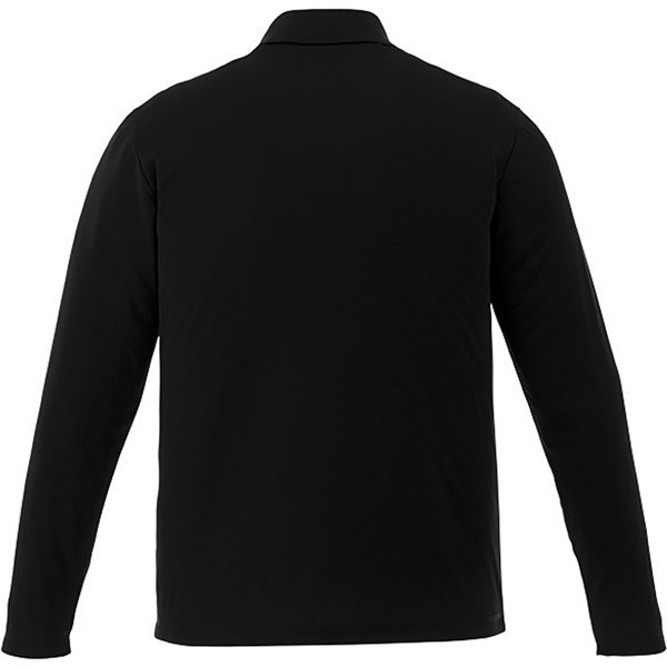 aerial view a black mens mori long sleeve performance polo, image 2 of 4