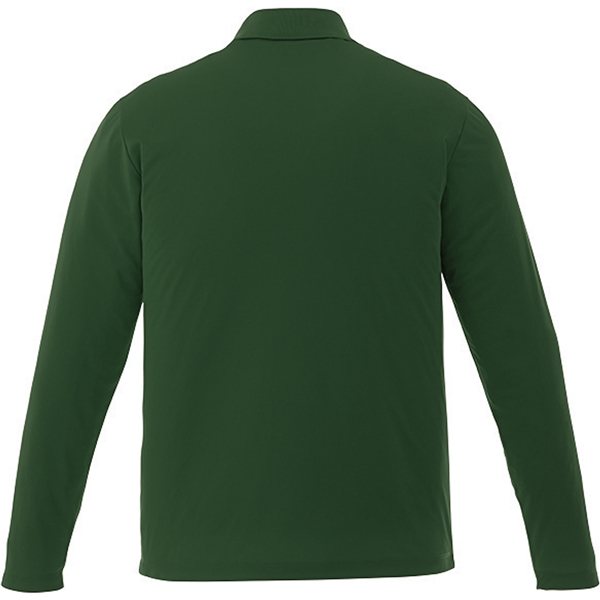 aerial view a forest green mens mori long sleeve performance polo, image 2 of 4