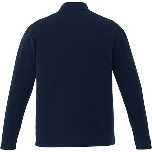 aerial view a navy mens mori long sleeve performance polo, image 2 of 4