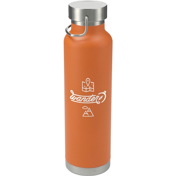 aerial view a orange thor copper vacuum insulated 22oz water bottle, image 2 of 5