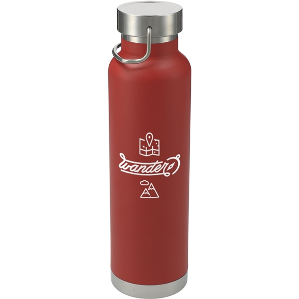 aerial view a red thor copper vacuum insulated 22oz water bottle, image 2 of 6
