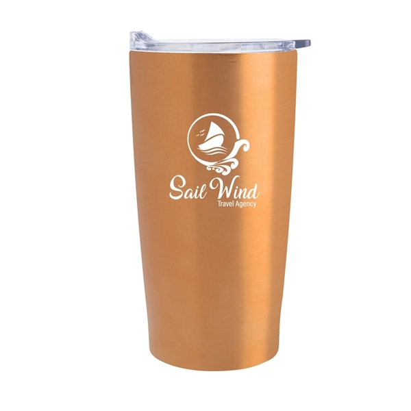 aerial view a gold with clear lid 20 oz himalayan recycled tumbler, image 2 of 2