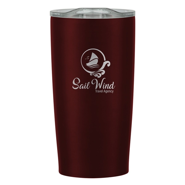 aerial view a maroon with clear lid 20 oz himalayan tumbler, image 3 of 6