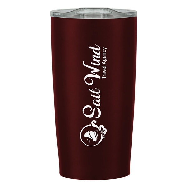 aerial view a maroon with clear lid 20 oz himalayan tumbler, image 5 of 6