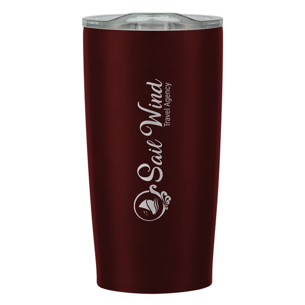 aerial view a maroon with clear lid 20 oz himalayan tumbler, image 6 of 6