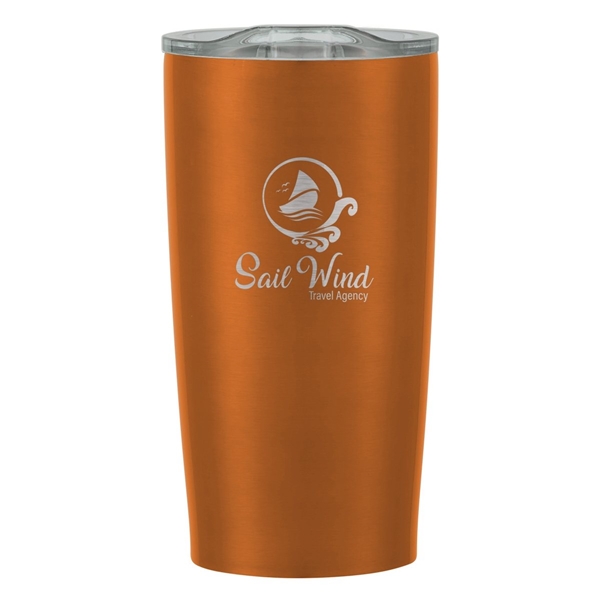aerial view a metallic orange with clear lid 20 oz himalayan tumbler, image 3 of 6