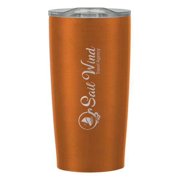 aerial view a metallic orange with clear lid 20 oz himalayan tumbler, image 6 of 6