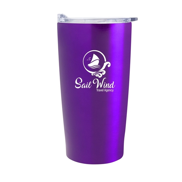 aerial view a metallic purple with clear lid 20 oz himalayan recycled tumbler, image 2 of 2
