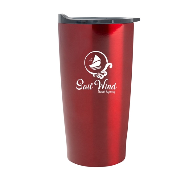 aerial view a metallic red with charcoal lid 20 oz himalayan recycled tumbler, image 2 of 2