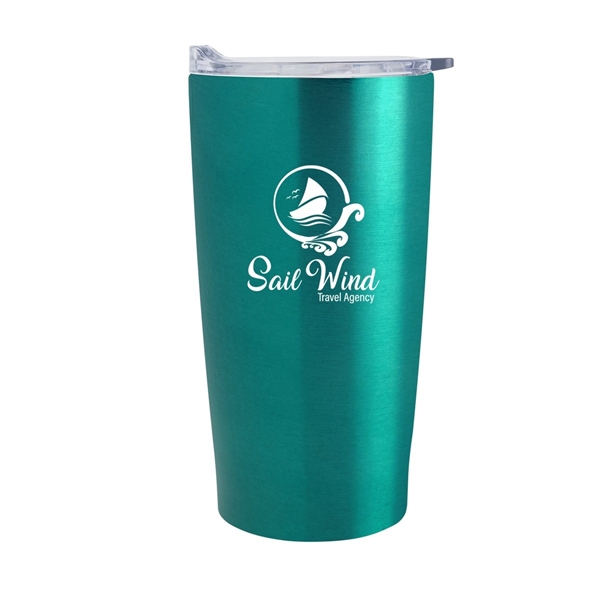 aerial view a metallic teal with clear lid 20 oz himalayan recycled tumbler, image 2 of 2