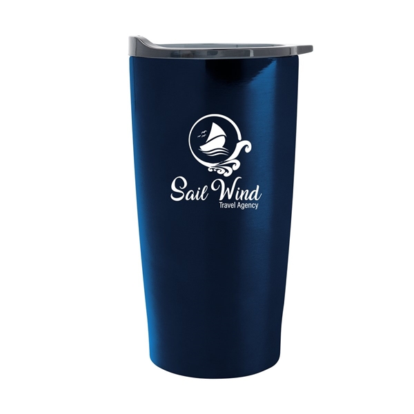 aerial view a navy with clear lid 20 oz himalayan recycled tumbler, image 2 of 2