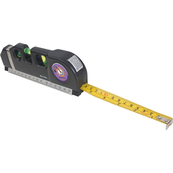 aerial view a black laser level with 8 tape measure, image 7 of 9