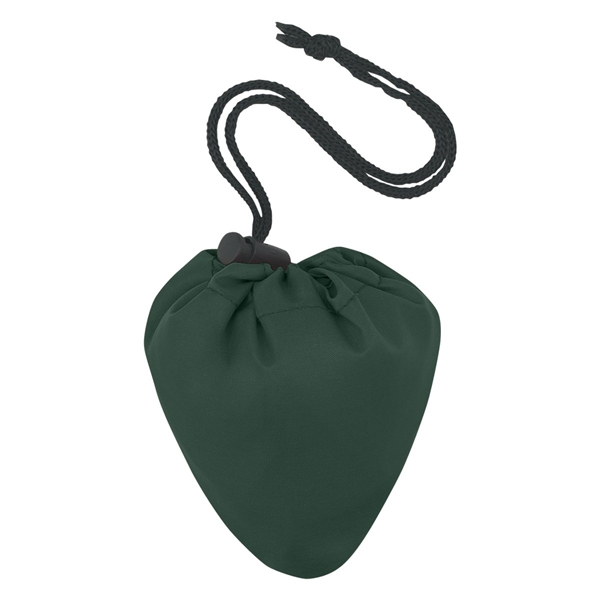 aerial view a forest green 210 polyester foldaway tote bag, image 3 of 3