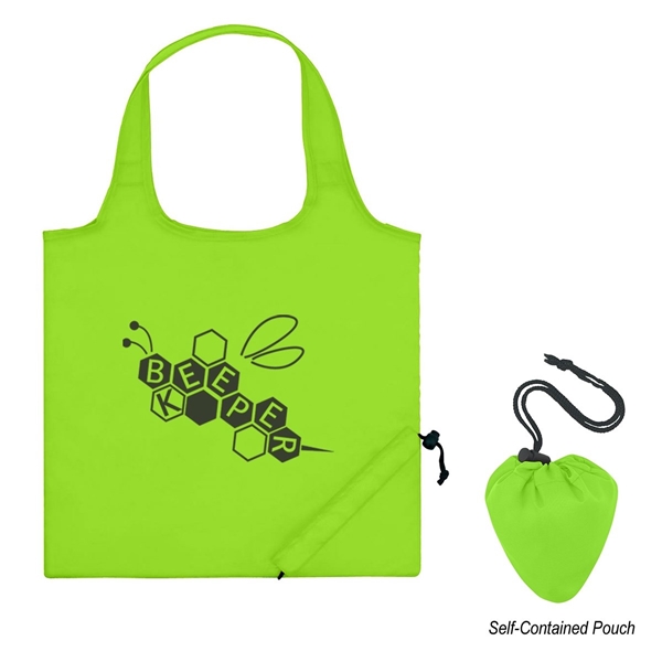 aerial view a lime green 210 polyester foldaway tote bag, image 2 of 3