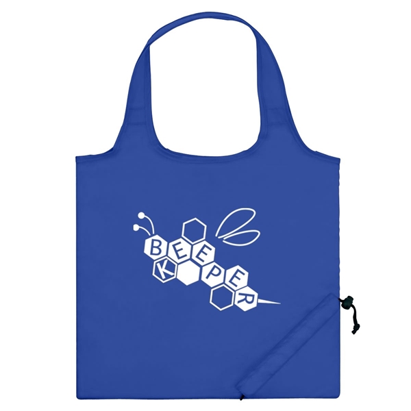 aerial view a royal blue 210 polyester foldaway tote bag, image 2 of 3